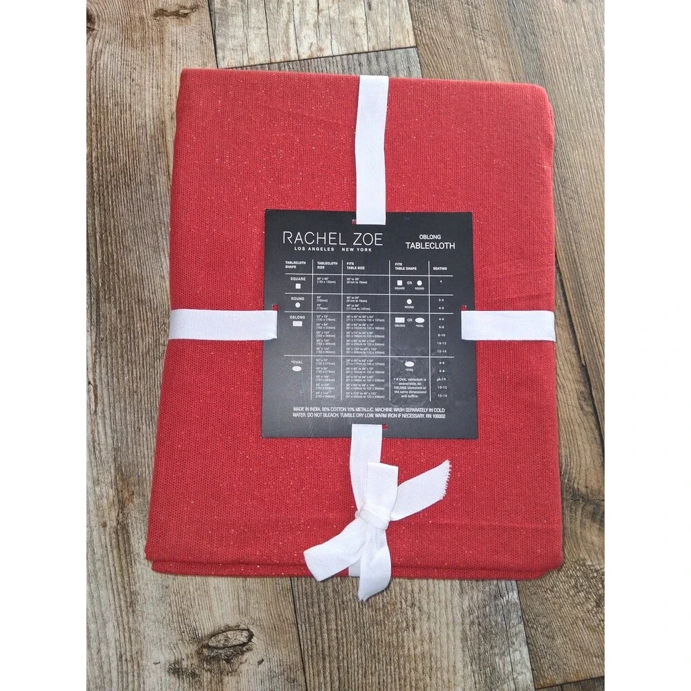 NEW! Rachel Zoe Red w/ Metallic Shimmer Oblong Tablecloth, 60